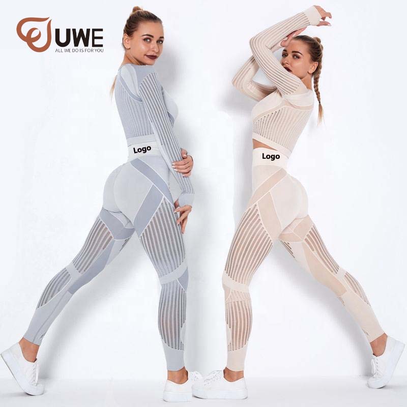 Mesh Yoga Set Sports Long Sleeve And Pants Active Wear Workout Suit（204）