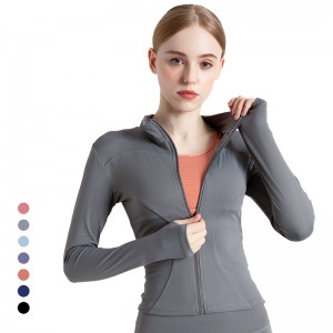 Yoga Jacket With Thumb-Holes Women Elastic Long...