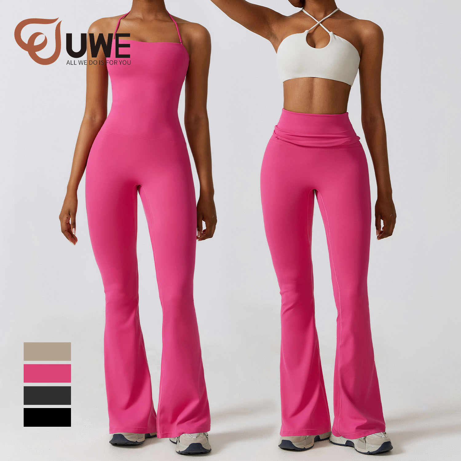 Yoga Jumpsuit Backless Sport Wear Flare Pants One Piece Bodysuit（120）