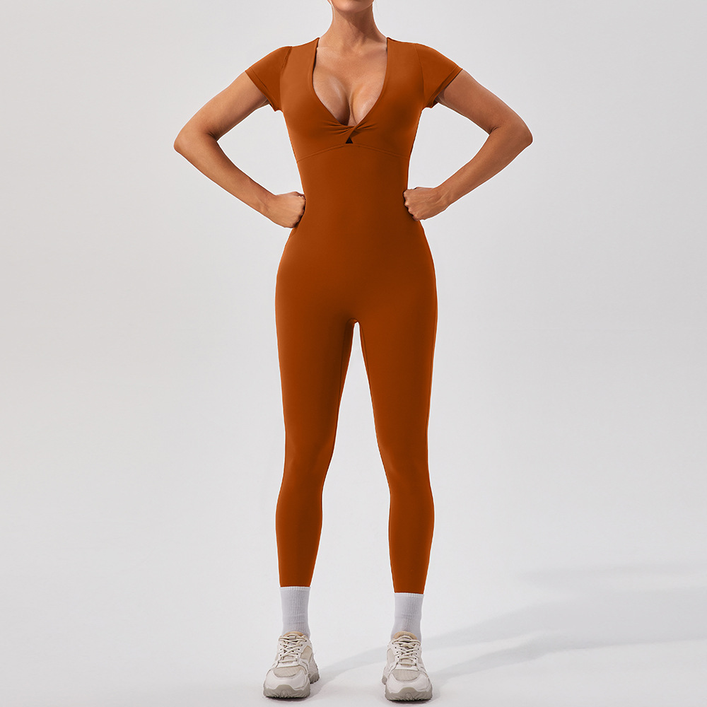 Yoga Jumpsuits Naked Short Sleeve Training Dance One Piece Bodysuit