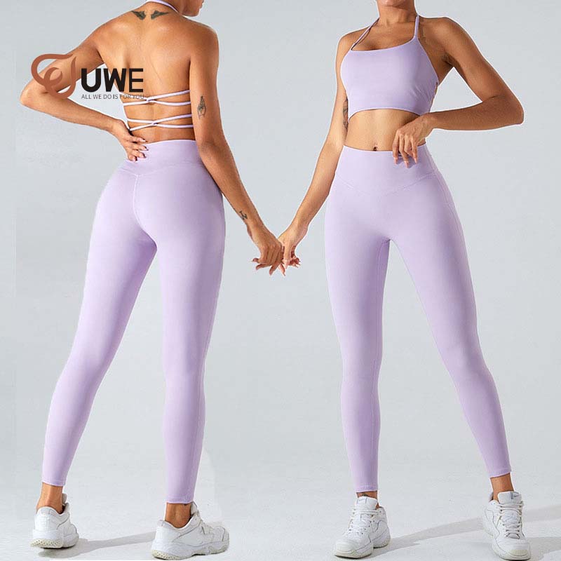 Yoga Set Cross Back Sports Bra Running High Waist Leggings