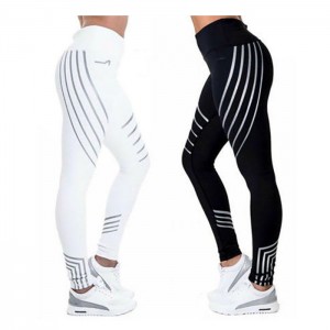 Yoga Leggings Fashion Reflective Stripe High Wa...