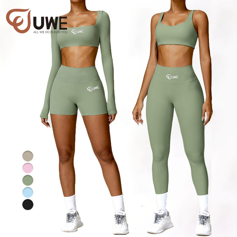 Yoga Sets Nude Fabric Sports Bra Leggings Shorts Long Sleeve Set