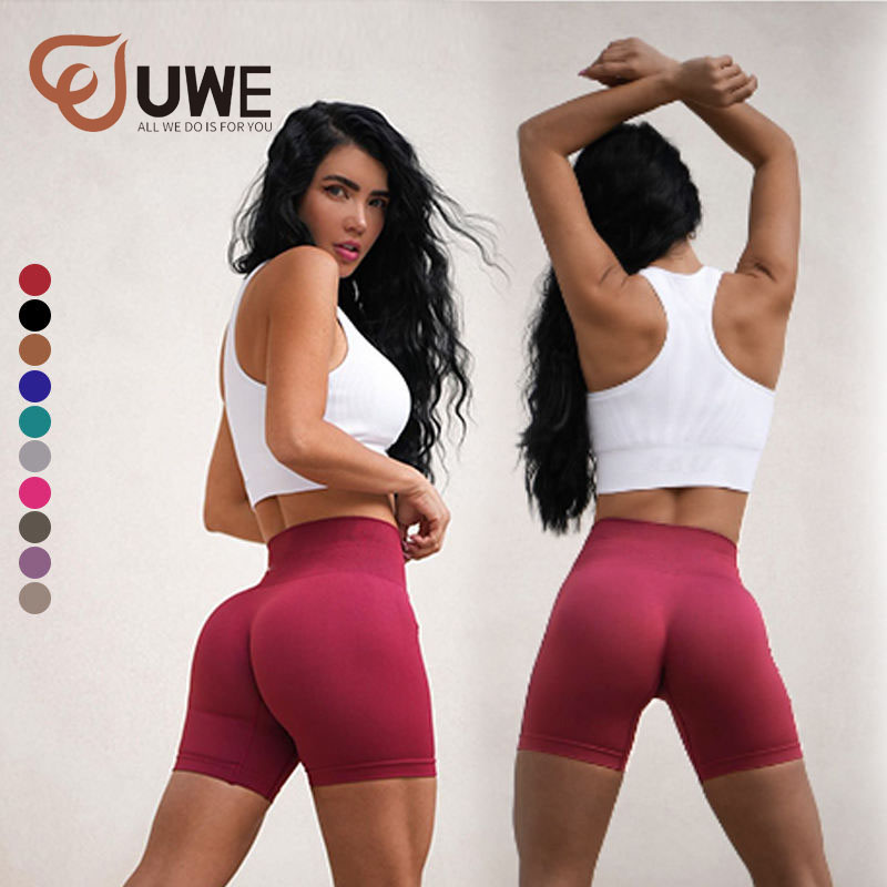 Yoga Shorts High Waist Seamless Wide Waistband Biker Shorts