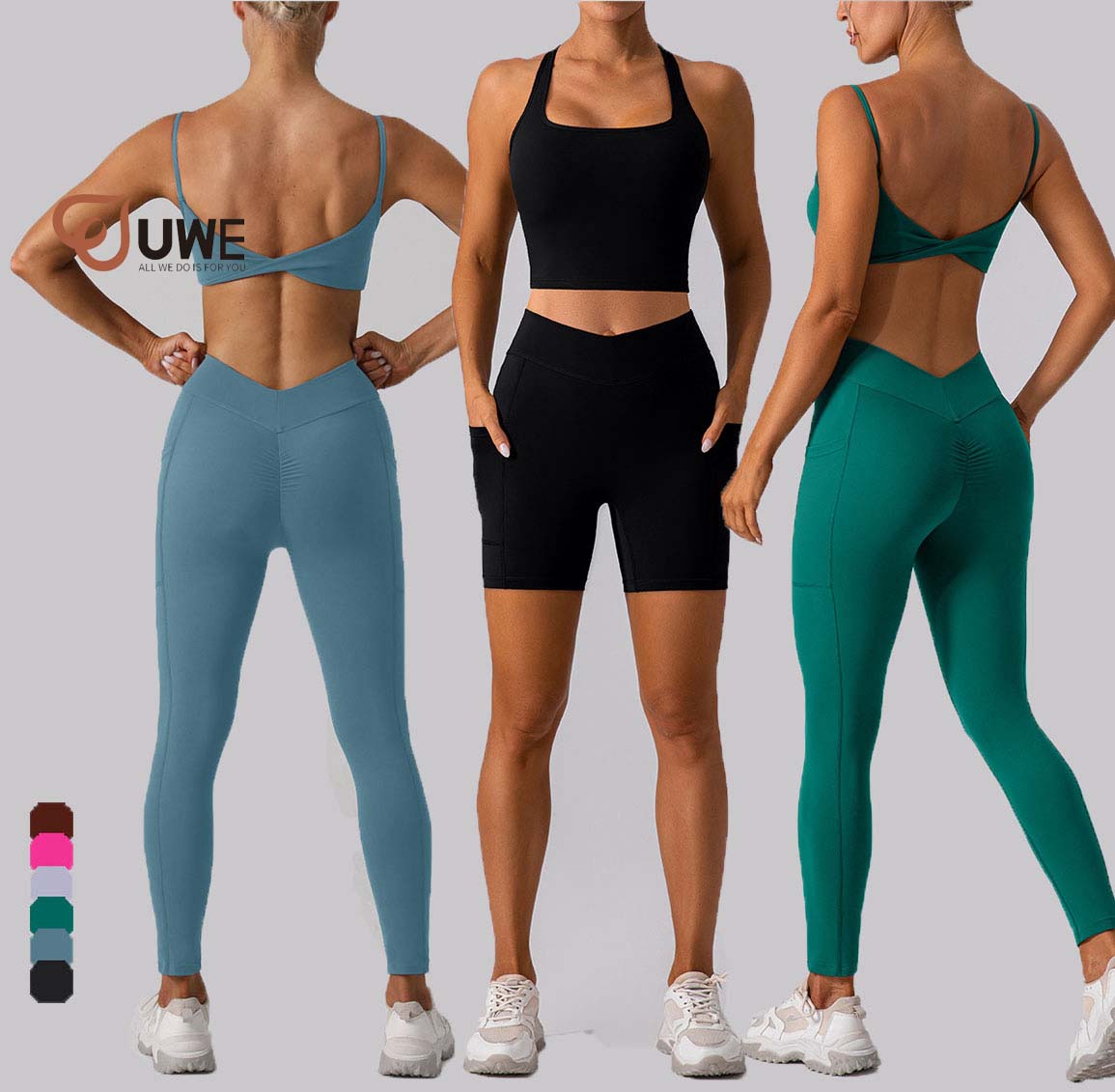 Yoga Set Pilates Shorts Sports Bra Leggings With Pockets