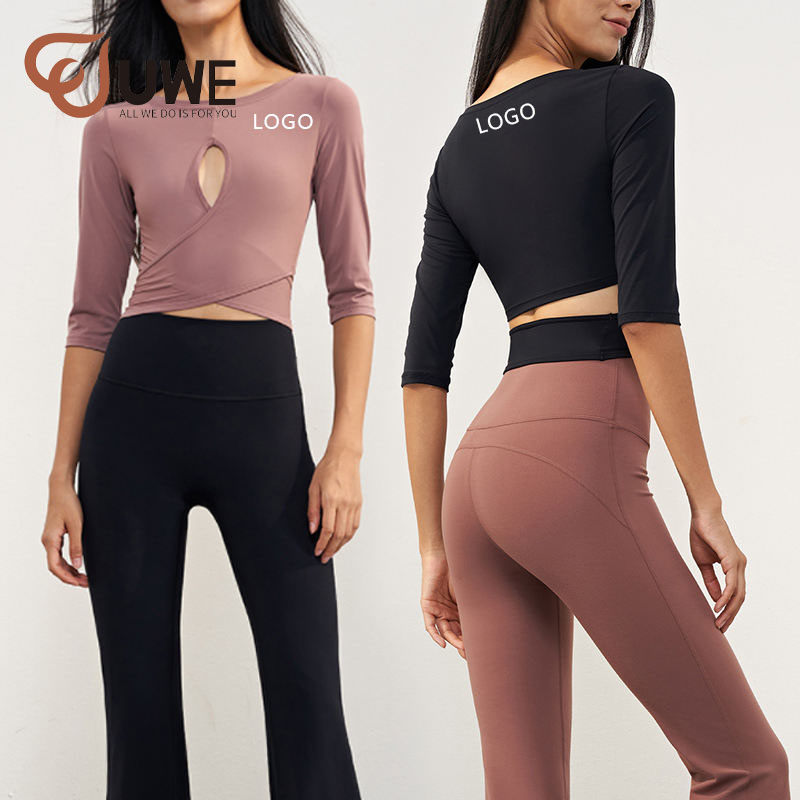 Yoga Tops Middle Sleeved Cross Design Sportswear